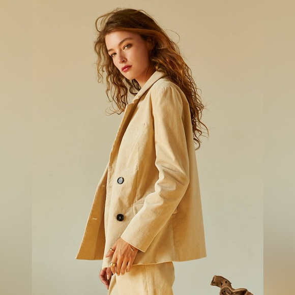 Pierre Corduroy Double Breasted Blazer by Crescent in Tan - Picture 3 of 6